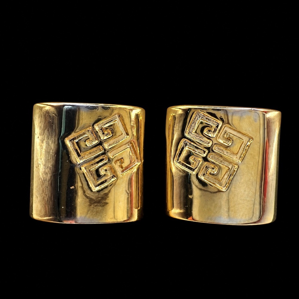 Givenchy Vintage Gold Tone 4G Logo Square Clip On Earrings Statement Jewelry